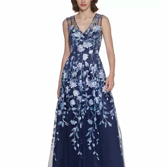 Eliza J Navy Blue Floral Maxi Dress - Picture 1 of 7